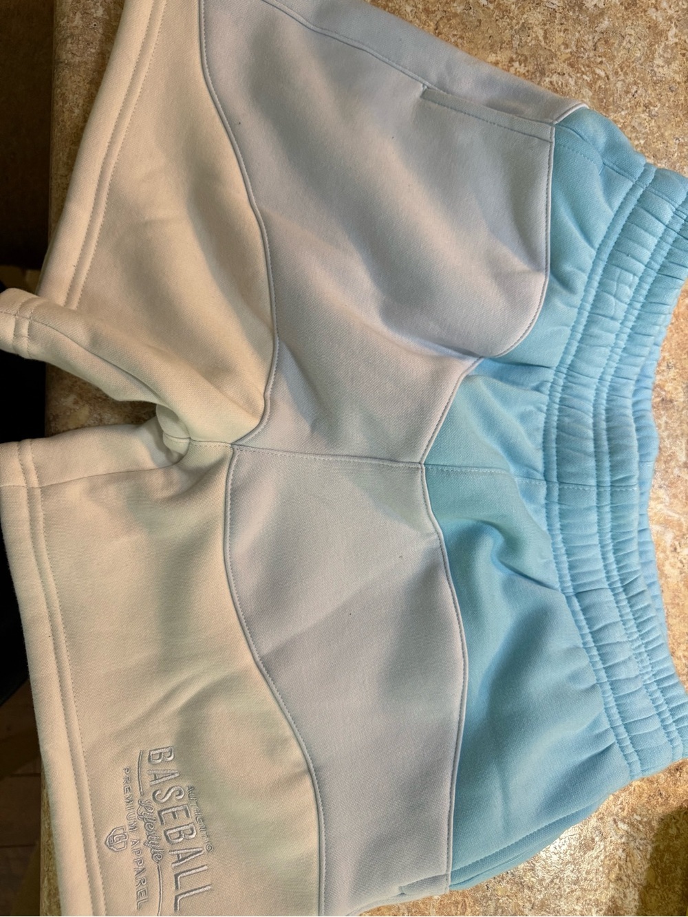 Kids Light Blue & White Colorblock Baseball Shorts